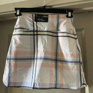 NWT Lady Hagen White Plaid A-Line Skort with Pastel Pink, Blue & Yellow Stripes